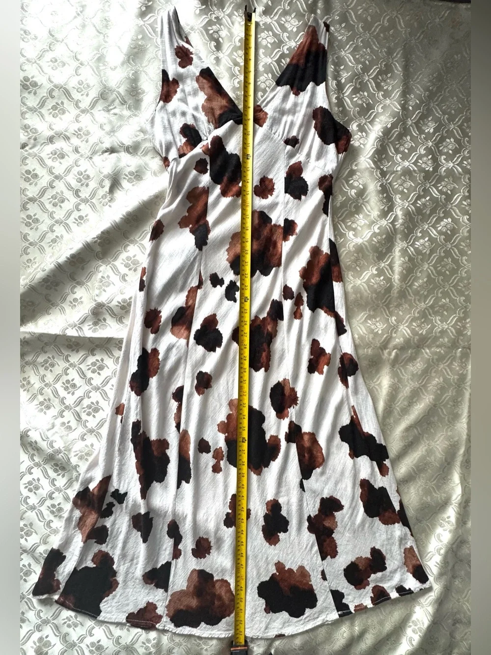 Paper Heart Linen Blend Midi Dress Size L Ivory Brown Abstract Print - Picture 7 of 8
